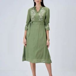 SALT Attire Olive & White Embroidery Dress-image-64
