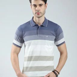 Monte Carlo Blue Regular Fit Striped Polo T-Shirt-image-29