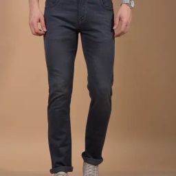 Crimsoune Club Grey Cotton Blend Slim Fit Solid Jeans-image-96