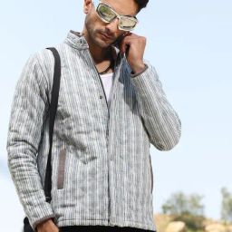 Campus Sutra Grey Regular Fit Striped Jacket-picture-42
