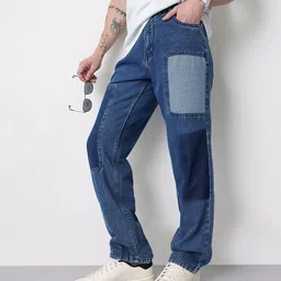 Mast & Harbour Men Patchwork Detail Mid-Rise Pure Cotton Straight Fit Jeans-picture-5