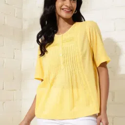 Fabindia Yellow Cotton Waist Length Top-image-77