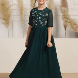 Fashion Dream Kids Teal Green Embroidered Fit & Flare Dress-picture-23