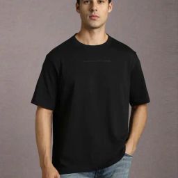 Louis Philippe Black Cotton Relaxed Fit T-Shirt-picture-11