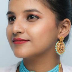 VOJ Gold Plated Blue Beads Kundan Choker Jewellery Set with Mang Tikka for Women-8