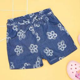Pantaloons Junior Girls Medium Blue Cotton Printed Shorts & Skorts-image-78