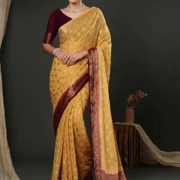 Saree Mall Yellow & Purple Woven Saree With Unstitched Blouse-picture-27