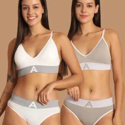 Friskers White & Grey Non-Wired Bra & Panty Set - Pack of 2-image-31