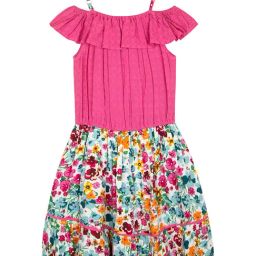 Budding Bees Kids Pink Floral Print Dress-image-99