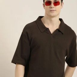 Dillinger Chocolate Brown Loose Fit Cotton Oversized Polo T-Shirt-image-8