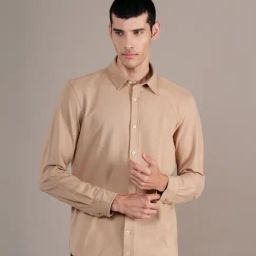 Cantabil Beige Cotton Regular Fit Shirt-image-20