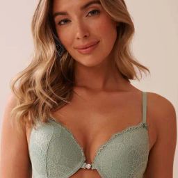 La Vie En Rose Green Self Pattern Front Open Bra-picture-17