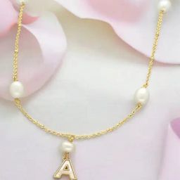 Sri Jagdamba Pearls Fancy A Alphabetic Pearl Chain Pendant for Women-image-67