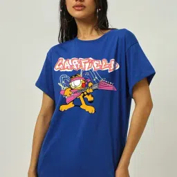 Bewakoof Official Garfield Merchandise Blue Boyfriend Fit Graphic T-Shirt-image-30