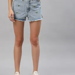 KASSUALLY Blue Printed Mid rise Shorts-image-82