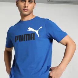 Puma Essentials+ Blue Regular Fit Logo Print Cotton Crew T-Shirt-image-34