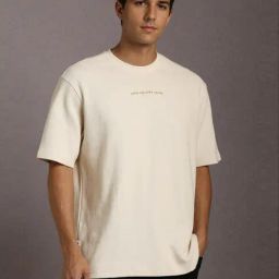 Louis Philippe Beige Cotton Relaxed Fit Texture T-Shirt-image-99