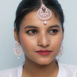 VOJ Gold Plated with White Pearl and Stone Studded Earring with Mang Tikka Set for Women-18