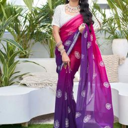 Satrani Pink & Purple Embroidered Saree With Unstitched Blouse-image-67