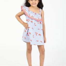 Budding Bees Kids Blue Printed Dress-image-72