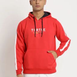 Turtle Red Regular Fit Printed Hooded Sweatshirt-image-29