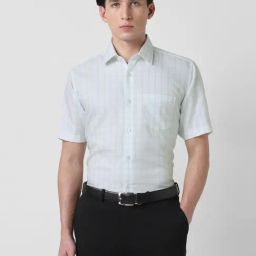 Van Heusen White Cotton Regular Fit Checks Shirt-image-94