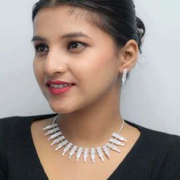VOJ Silver Plated Stone Studded Necklace and Earring Set for Women-40