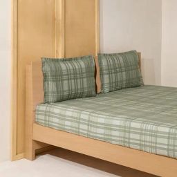 Westside Home Sage Checks Queen Bed Flat Sheet and Pillowcase Set-image-78