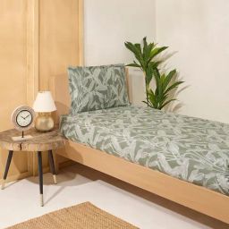 Westside Home Sage Printed Single Bed Fitted Sheet and Pillowcase Set-picture-46