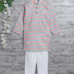 Ahhaaaa Kids Pink & Blue Cotton Handloom Full Sleeves Kurta Set-picture-7