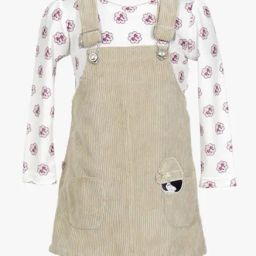 Peppermint Kids Beige & Off White Solid Dungaree With Top-image-60