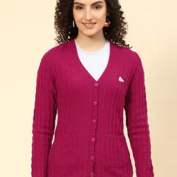 Monte Carlo Dark Pink Self Design Cardigan-picture-48