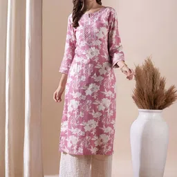 Wawlooks Floral Printed Notch Neck Straight Kurta-picture-12
