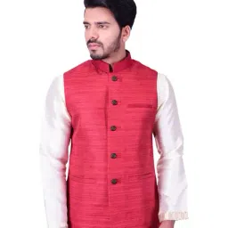 Manyavar Maroon Self Design Ethnic Waistcoat-picture-14