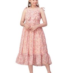 Aarika Kids Peach Floral Print Dress-image-81