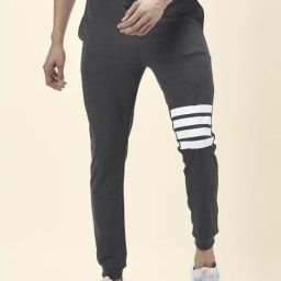 Ajile by Pantaloons Anthra Melange Cotton Slim Fit Striped Joggers-image-79