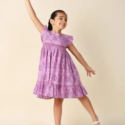 Fabindia Kids Lavender Printed Dress-image-90