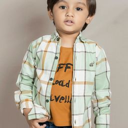 Polka Tots Boys Checked Pure Cotton Regular Fit Shirt With Attached Tee-image-68
