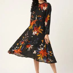 DODO & MOA Black Printed A-Line Dress-image-83