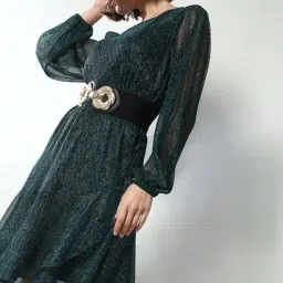Vero Moda Teal Relaxed Fit A Line Dress-image-60