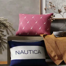 Nautica Logo Stripe Dull Pink & Navy Microfibre 300 GSM Premium Cushion Covers - Set of 2-picture-35
