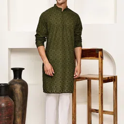 Anouk Ethnic Motifs Embroidered Chikankari Pure Cotton Kurta With Pyjamas-image-97