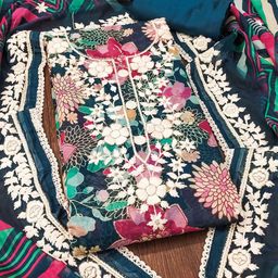 SHADOW & SAINING Floral Embroidered Zari Organza Semi-Stitched Dress Material-picture-2