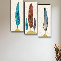 SAF Turquoise Blue & Brown 3 Pieces Abstract Synthetic Wood Wall Paintings-image-69