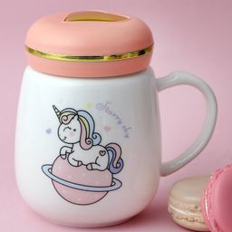 A Vintage Affair Saturn Printed Ceramic Unicorn Mason Jar Mug With Lid Multicolour - 400 ml-15