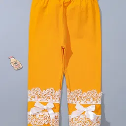 Kookie Kids Full Length Cotton Leggings With Lace And Bow - Orange-picture-3