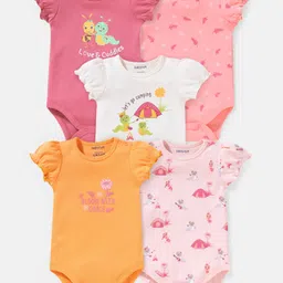 Babyoye Eco Conscious  Cotton Eco Jiva Printed Half Sleeves Onesies Caterpillar Print Pack of 5  - Multicolour-picture-3