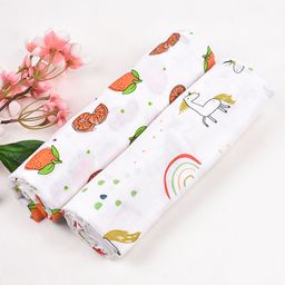 Moms Home Organic Cotton Soft Baby Muslin Swaddle Orange & Panda Pack of 2 - Multicolour-image-70