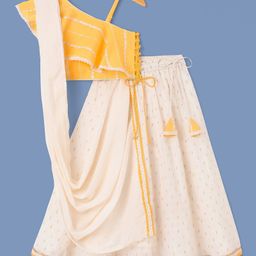 Babyoye Eco-Conscious Cotton Sleeveless Choli & Lehenga With Sequin Detailing - Yellow & White-picture-13