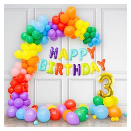 Special You Rainbow theme 3rd birthday decoration items kit for girls and boys with No-3 foil balloon and multicolor balloons for garland- Pack of 64 Items-image-87